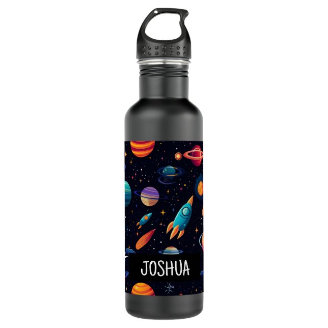 Boys Outer Space Rocket Water Bottle (Front)