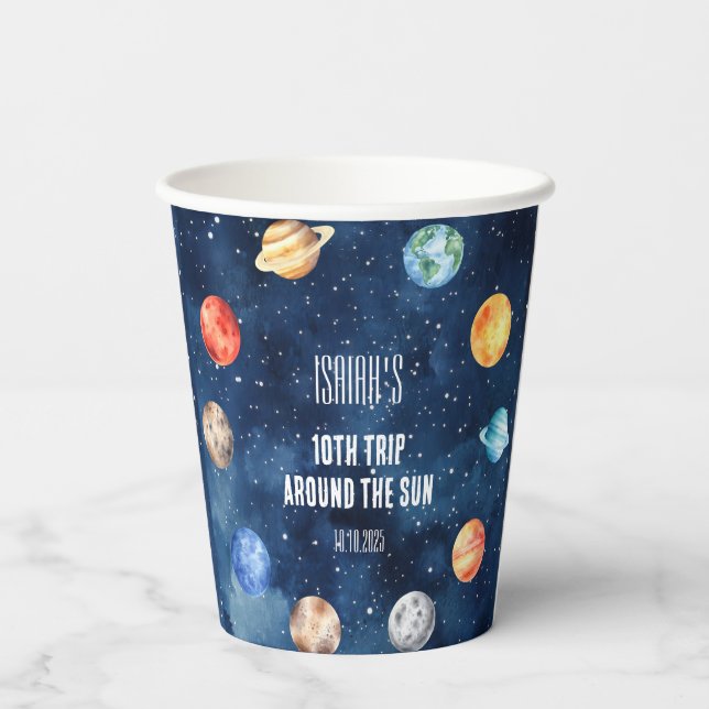 Boys Outer Space Solar System Cosmic Birthday  Paper Cups (Back)