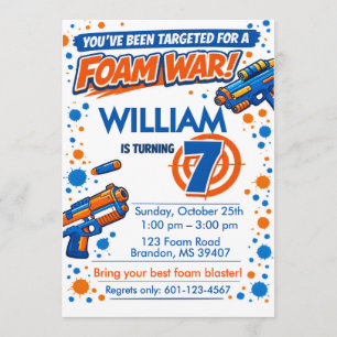 Boys Party Celebration - Foam Blaster Birthday Invitation