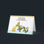 Boy's Personalised Birthday Card<br><div class="desc">Funny birthday card for kids,  featuring a cartoon dragon design for your son,  grandson or nephew. To personalise edit text to customise.</div>