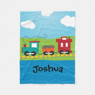 Boy's Personalised Choo Choo Train Fleece Blanket