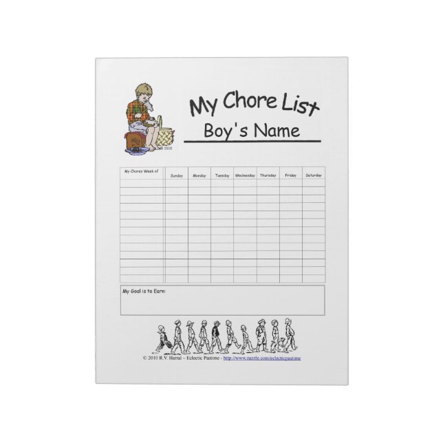 Boys Personalised Chore Chart Notepad (Rotated)