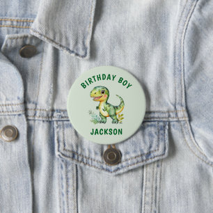 Boys Personalised Cute Dinosaur Birthday Boy Badge