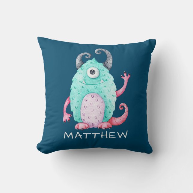 Boy's Personalised Cute Monster  Cushion (Front)