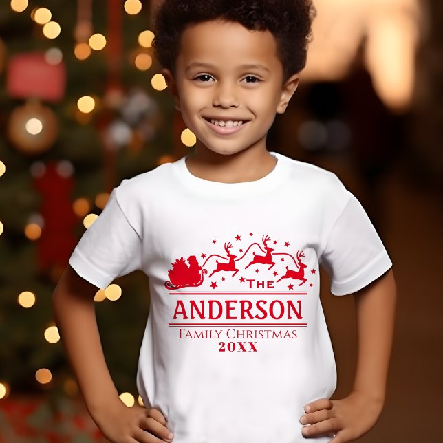 Boys Personalised Family Christmas  Holiday T-Shirt (Personalized Christmas Kids Family Name Holiday T-Shirt)