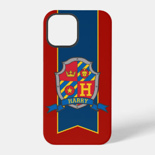 Boys personalised knight shield name blue red case