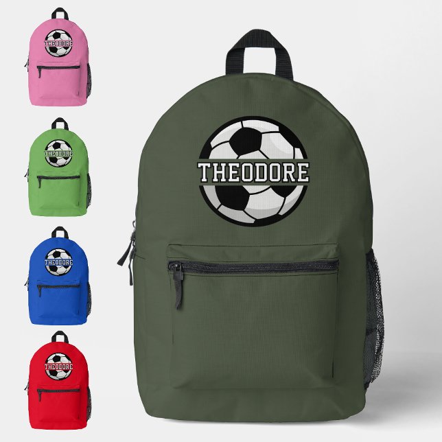 Boys Personalised Name Cool Green Soccer Football  Printed Backpack (Creator Uploaded)