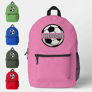 Boys Personalised Name Cool Pink Soccer Football Printed Backpack