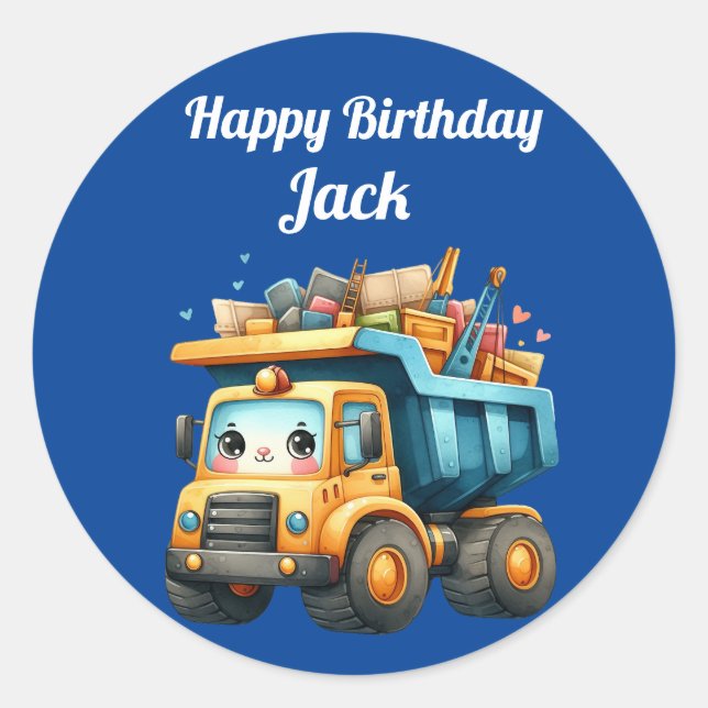 Boy's Personalised name Happy Birthday Classic Round Sticker (Front)