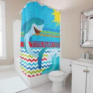 Boys Personalised Name Shark Bath Shower Curtain