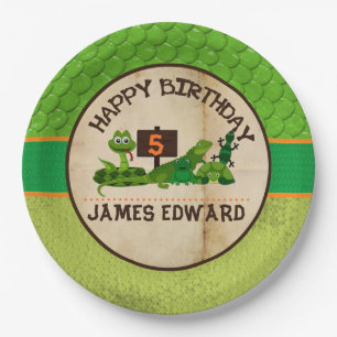 Boys Personalised Reptile Birthday Party Paper Plate