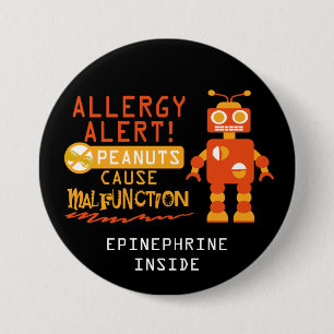 Boys Personalised Robot Peanut Allergy Alert 7.5 Cm Round Badge