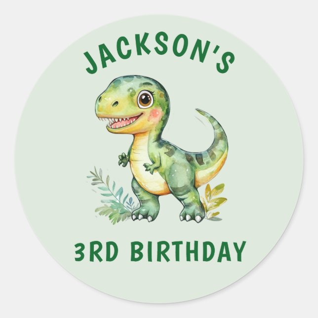 Boys Personalized Cute Dinosaur Birthday Sticker (Front)