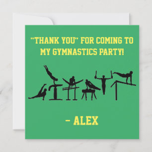 Boys PERSONALIZED Green / Yellow GYMNASTICS PARTY Thank You Card
