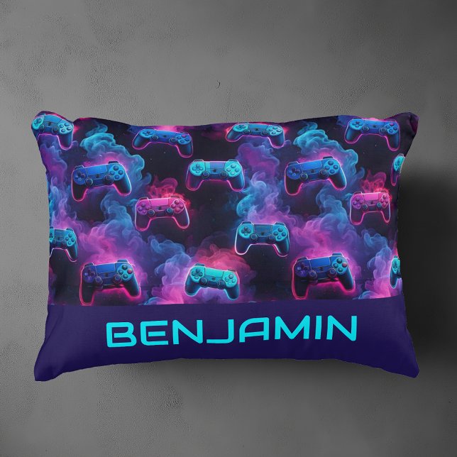 Boys Personalized Neon Gaming Pattern Cushion (Creator Uploaded)