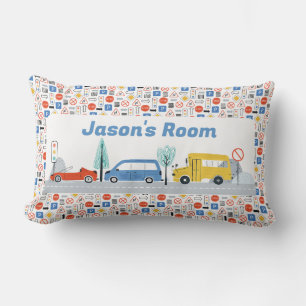 Boys Personalized Road Signs Transport Lumbar Cushion