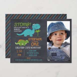 Boys Photo Chalkboard Dinosaur Birthday Invitation