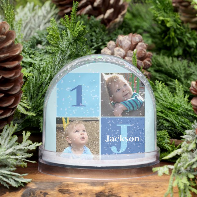 Boys Photo Collage Custom Blue Kids Photograph Snowglobe (Winter)