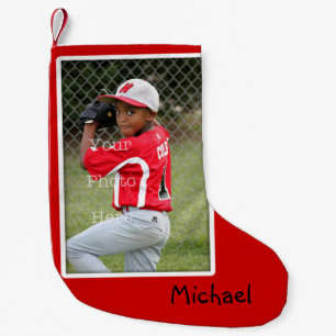Boys Photo Custom Red Christmas Stocking