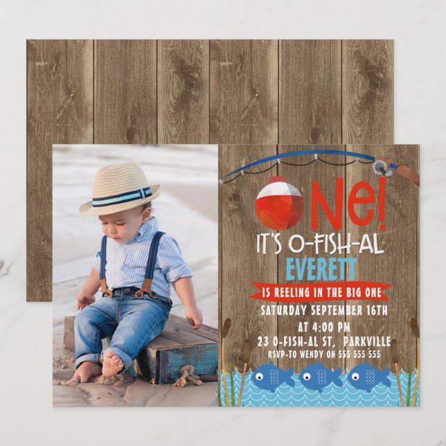 Boy's Photo Its O-fish-al 1st Birthday Invitation (Front/Back)