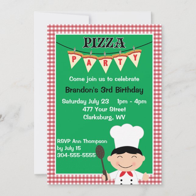 Boy's Pizza Party Invitation (Front)