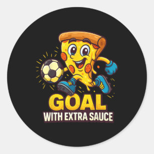 Boys Pizza Theme Funny Soccer Goal Classic Round Sticker