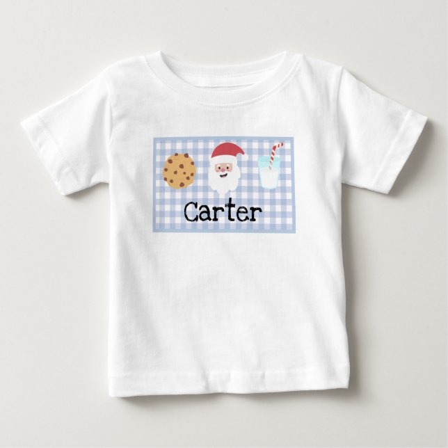 Boys Plaid Santa's Milk and Cookies  Baby T-Shirt (Front)