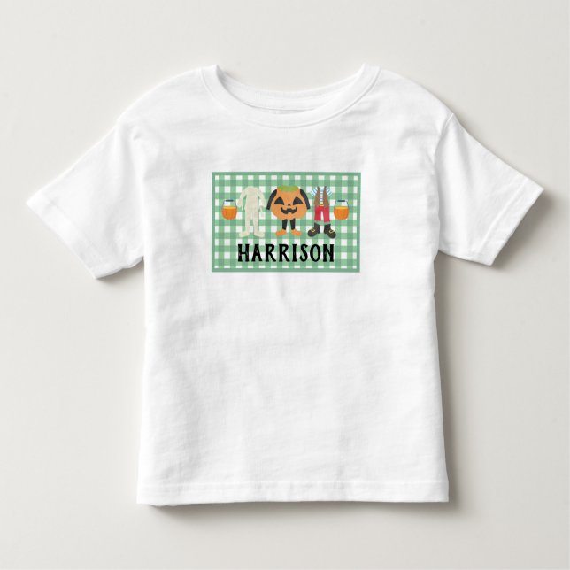 Boys Plaid Trick or Treat Halloween  Toddler T-shi T-Shirt (Front)