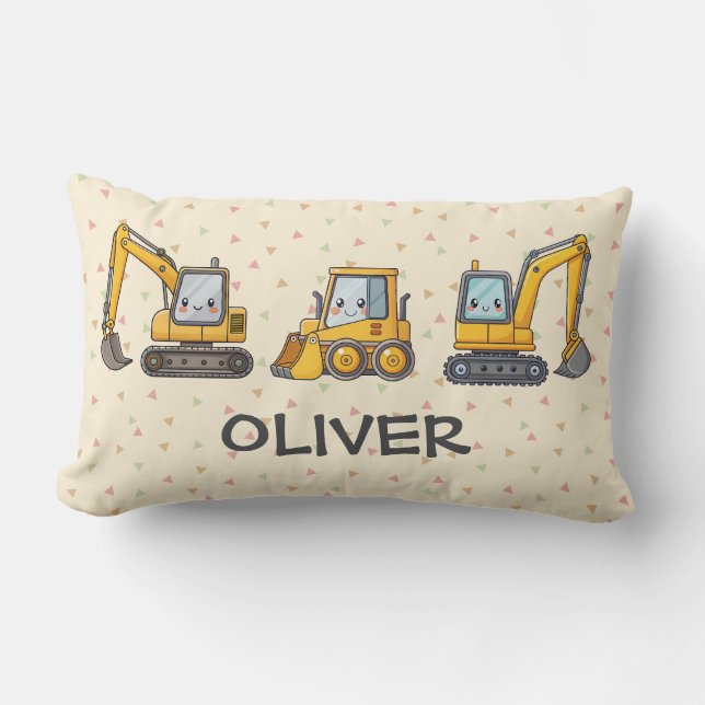 Boys' Playful Construction Vehicles Lumbar Cushion (Front)
