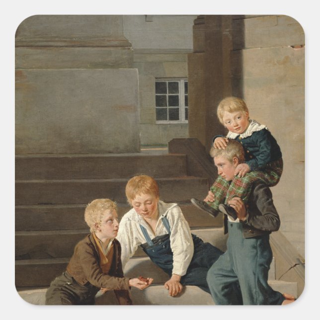 Boys Playing Dice in Front of Christiansborg Square Sticker (Front)