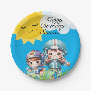 boy's playing football paper plate