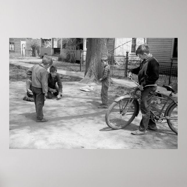 Boys Playing Marbles, Woodbine, Iowa, 1940 Poster (Front)