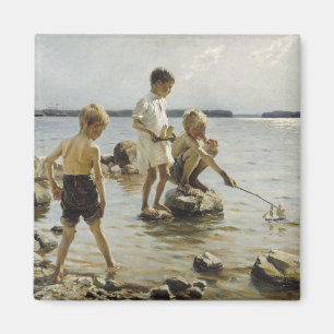 Boys Playing on the Shore (by Albert Edelfelt) Magnet