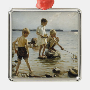 Boys Playing on the Shore (by Albert Edelfelt) Metal Ornament