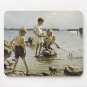 Boys Playing on the Shore (by Albert Edelfelt) Mouse Pad