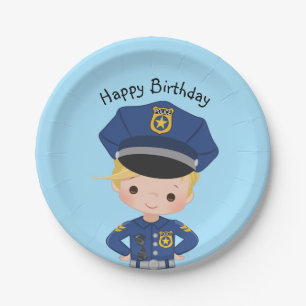 Boys Police Officer Happy Birthday Party Paper Plate