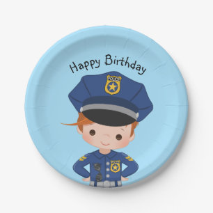 Boys Police Officer Happy Birthday Party Paper Plate