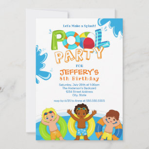 Boys Pool Party 8th Birthday Invitation