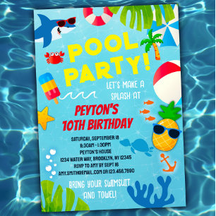 Boys Pool Party Birthday Invitation