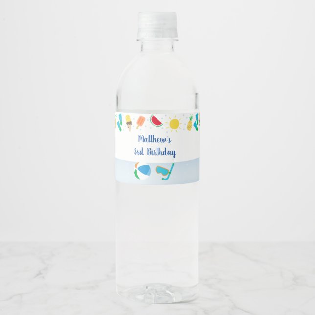 Boys Pool Party Birthday Water Bottle Label (Front)
