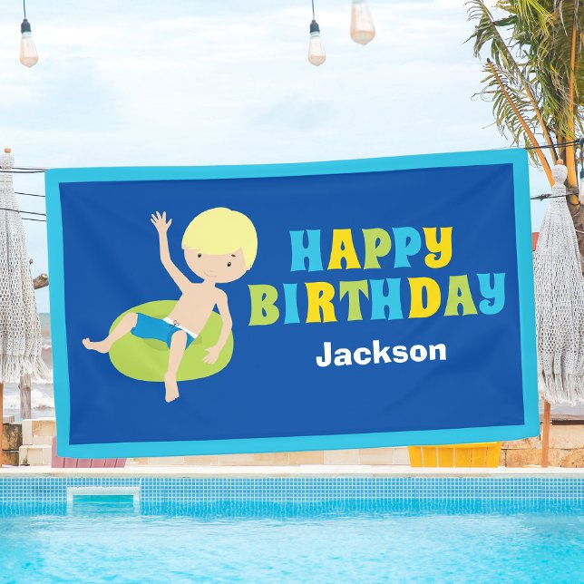 Boys Pool Party Custom Kids Birthday Banner (Creator Uploaded)