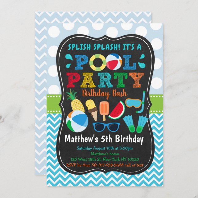 Boys Pool Party Ice Cream Birthday Invitation (Front/Back)
