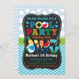 Boys Pool Party Ice Cream Birthday Invitation