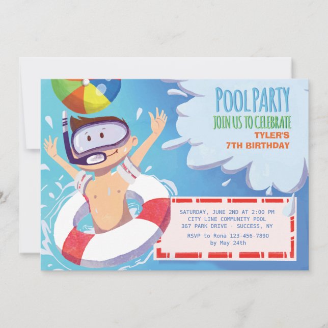 Boy's Pool Party Invitation (Front)