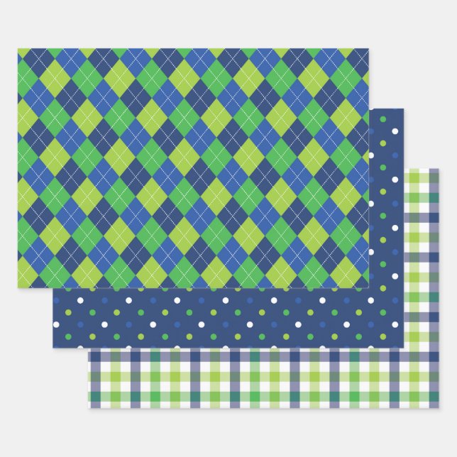 Boys Preppy Plaid Wrapping Paper Sheet (Set)