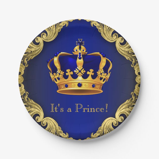 Boys Prince Baby Shower Paper Plates (Front)
