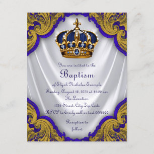 Boys Prince Baptism Royal Blue Gold Swirl Satin Invitation