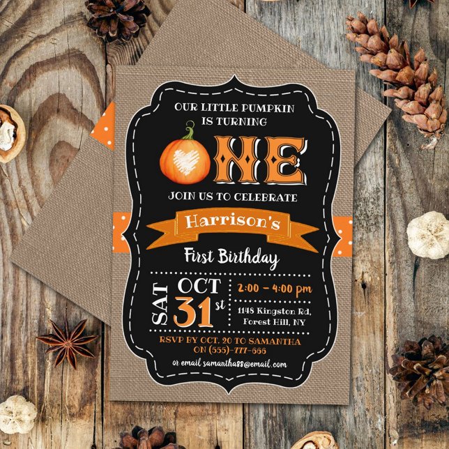 Boy's Pumpkin 1st Birthday Invitation (Creator Uploaded)