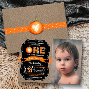 Boy's Pumpkin 1st Birthday Photo Invitation