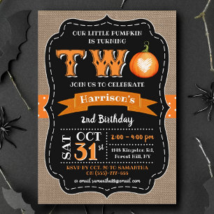 Boy's Pumpkin 2nd Birthday Invitation
